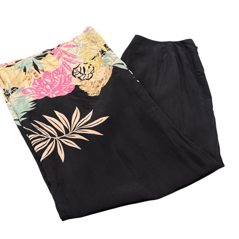 Tori Richard Honolulu Woman’s Tropic Zone Border Print Floral 100% Silk Pants 14
